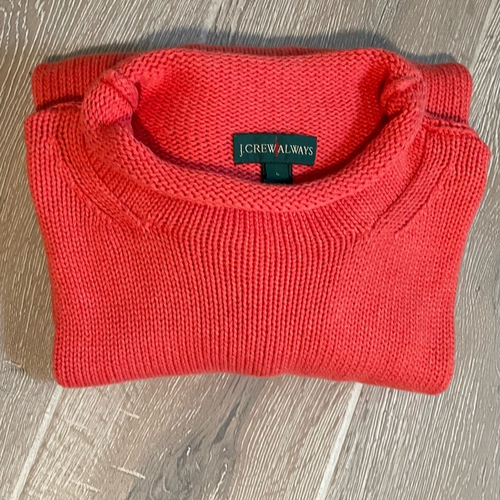 Classic J Crew cropped knit sweater in red orange. Super soft and cozy knit.